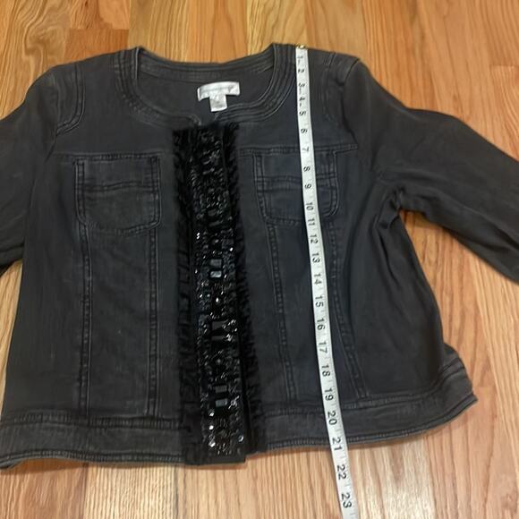 Christopher & Banks black wash denim jacket sequins and ribbon detail medium - Picture 3 of 7